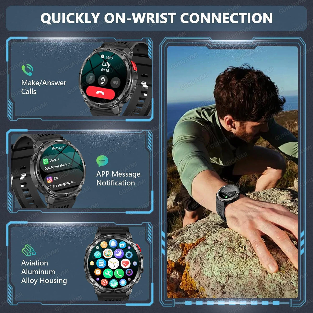 Montre connectée T-Rex3 Pro noire, vue principale